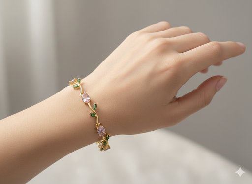 Bracelet joaillerie Émeraude & Zircon