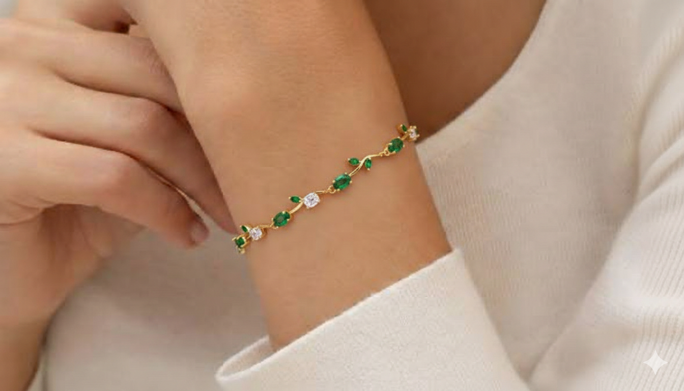 Bracelet joaillerie Émeraude & Zircon