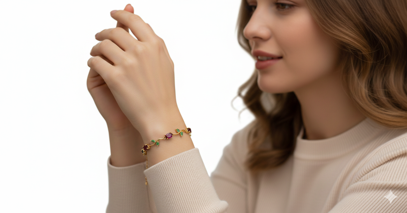 Bracelet joaillerie Émeraude & Zircon