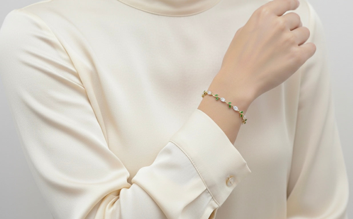 Bracelet joaillerie Émeraude & Zircon